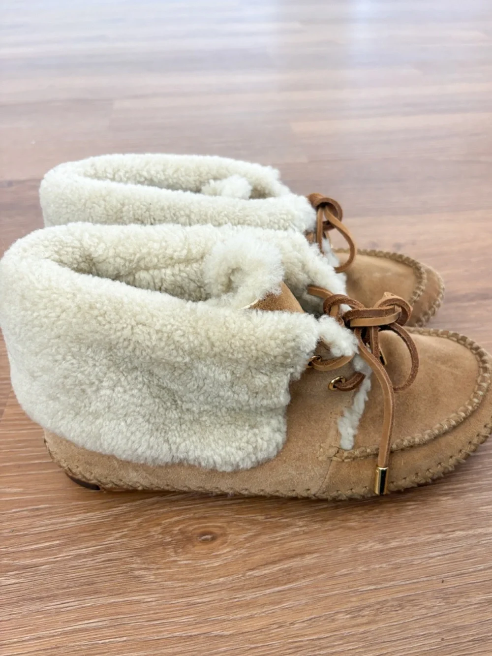 Tory Burch shearling suede slip ons